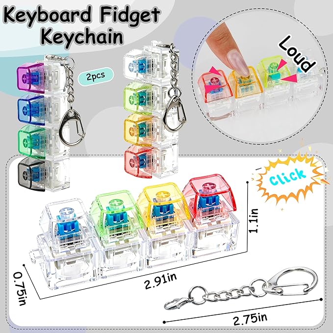 Mechanical Keyboard Switch Fidget Keychain – Stress Relief Clicker (4 Keys)