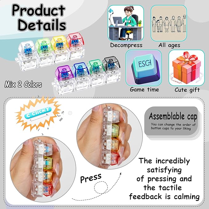 Mechanical Keyboard Switch Fidget Keychain – Stress Relief Clicker (4 Keys)
